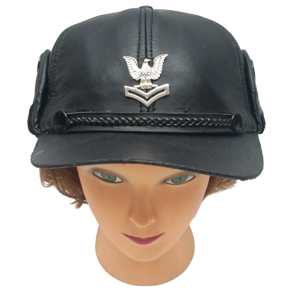 Black Winter Warm Baseball Cap‎ Padded Ear Protection Hat+ Metal Eagle Emblem